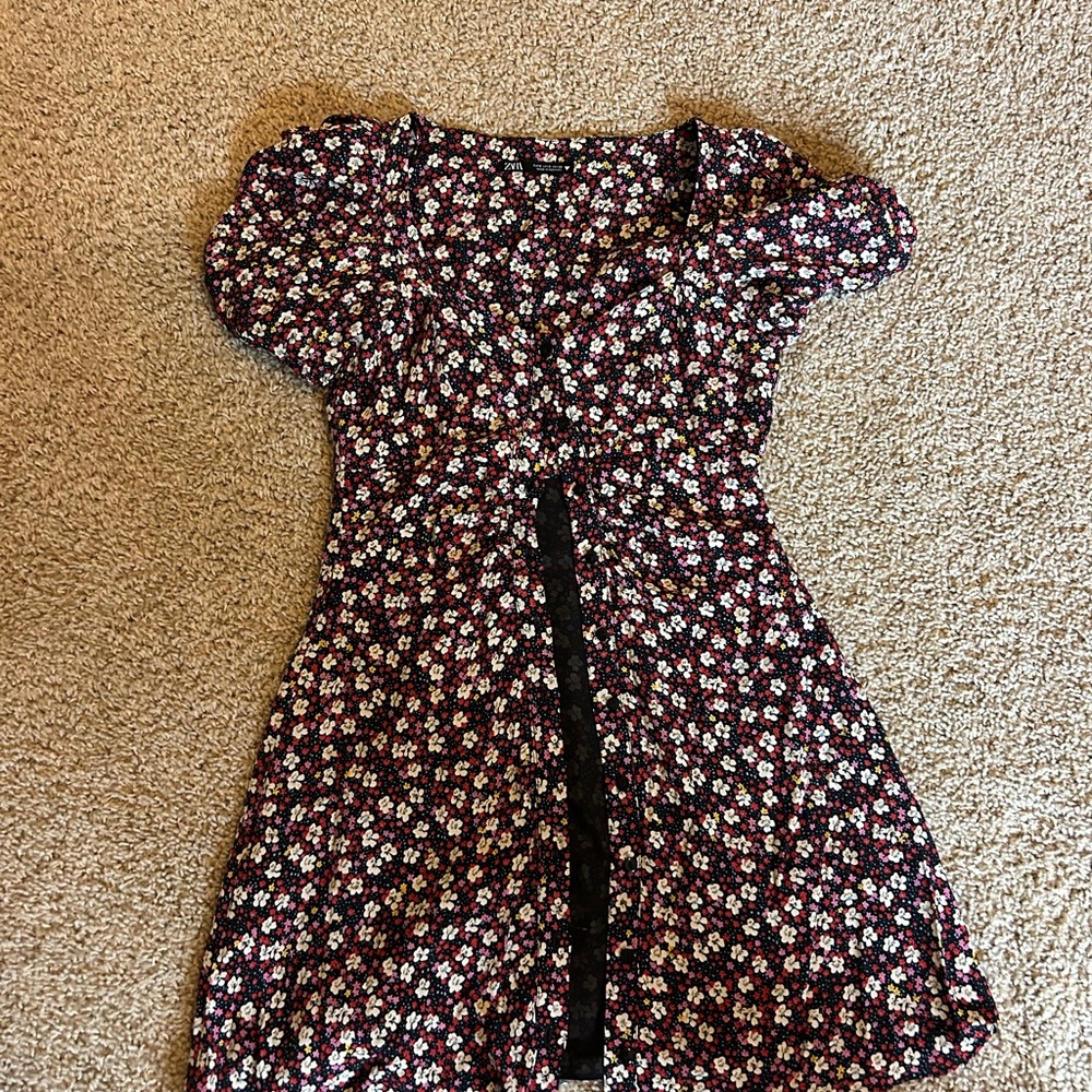 Zara Black Fit and Flare Dress with Puff Sleeves